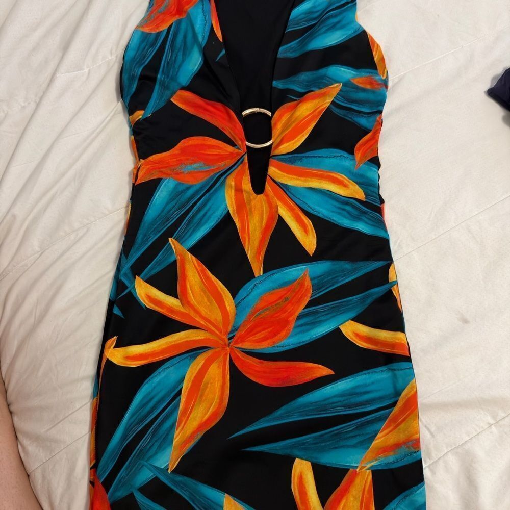 Louisa Ballou Vibrant Floral Swimsuit coverup mini dress M - Picture 4 of 8